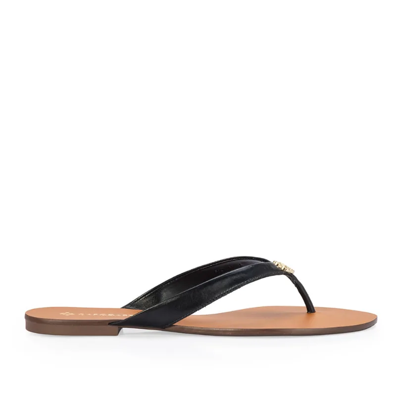Chinelo Rasteiro Preto De Couro 37
