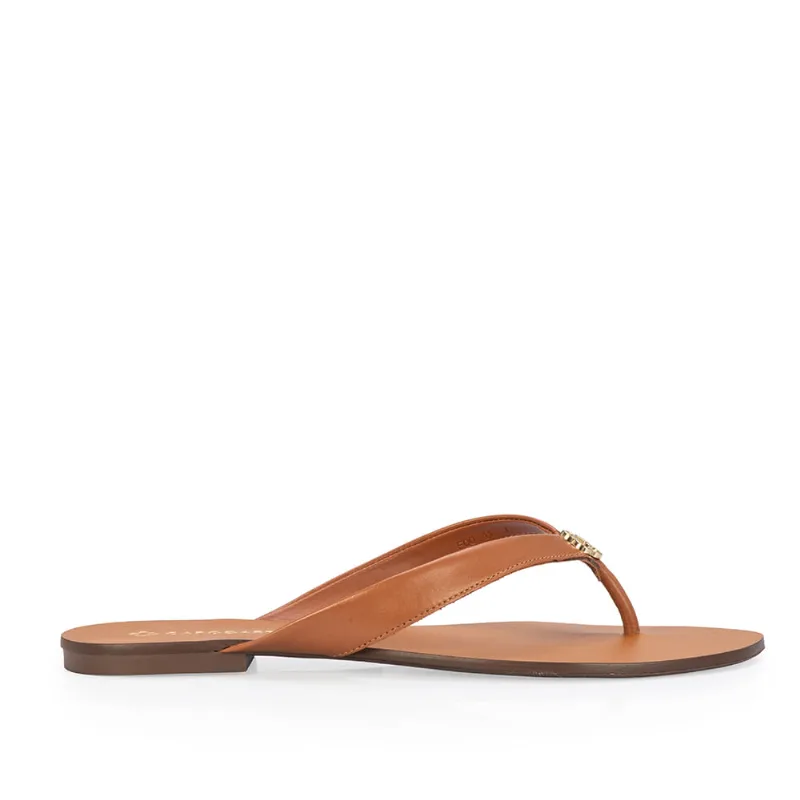 Chinelo Rasteiro Caramelo De Couro 38