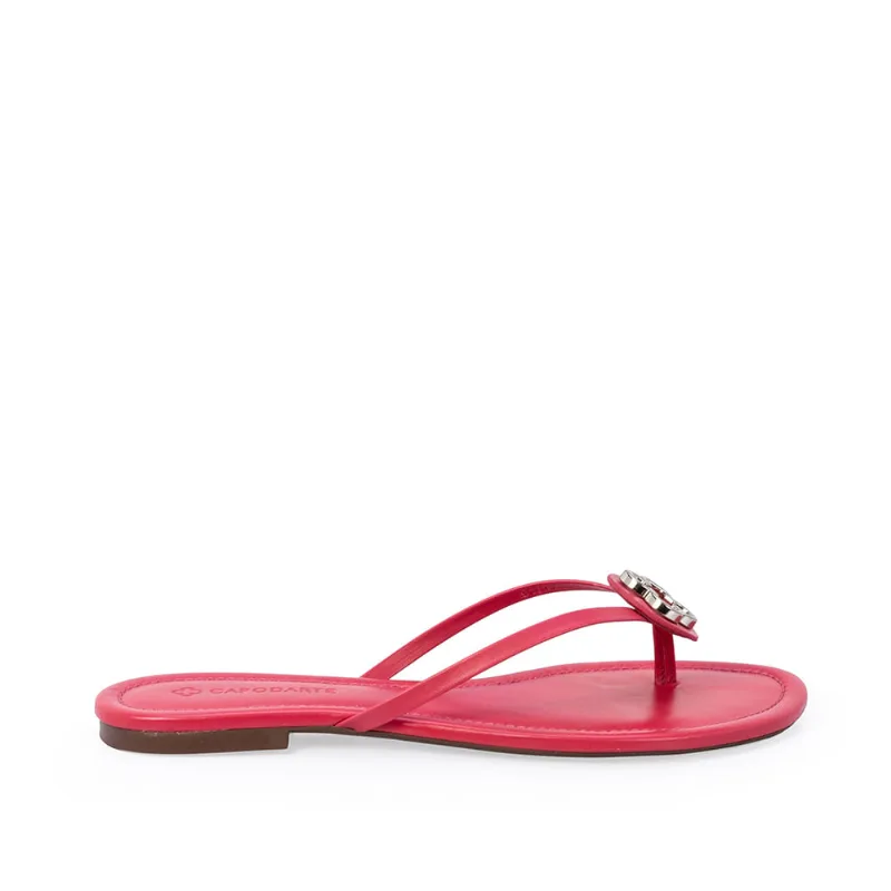 Chinelo Rasteiro de Couro Bico Redondo 35
