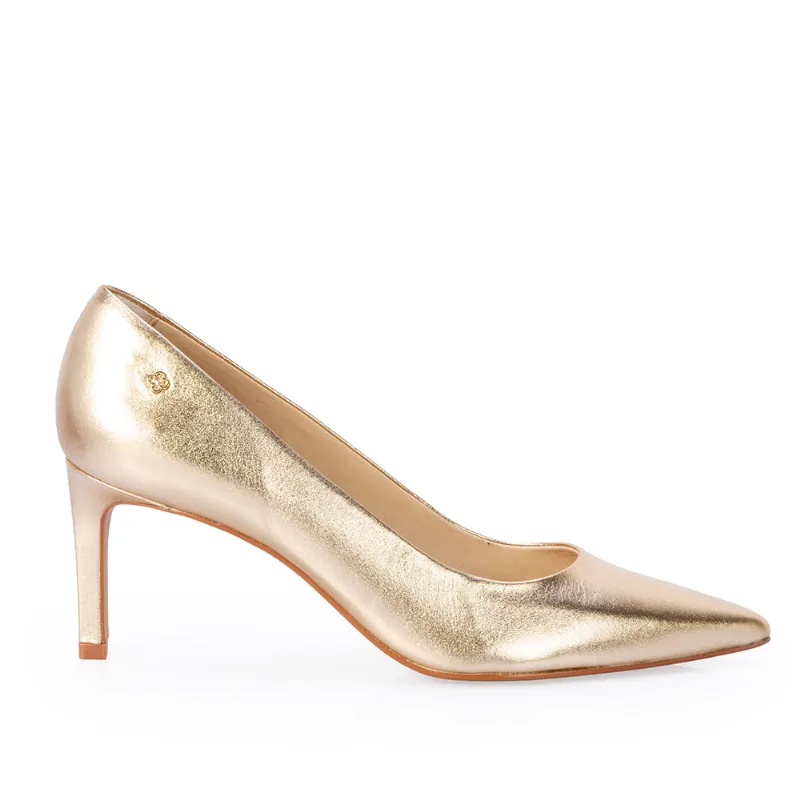 Scarpin Salto Médio Couro Metalizado Dourado 38