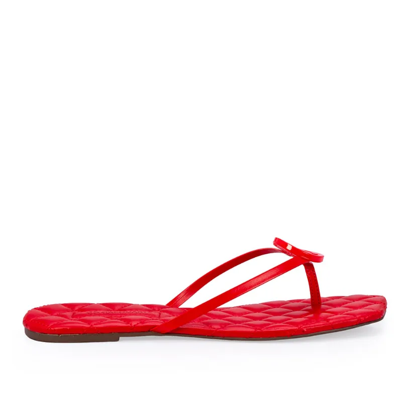 Chinelo Rasteiro Vermelho Coral Couro 38
