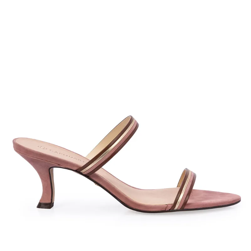 Mule Salto Médio Couro Rosa Malva 35
