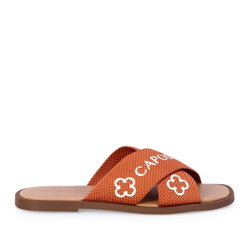 Chinelo Rasteiro Bico Redondo Caramelo Gorgurão 38