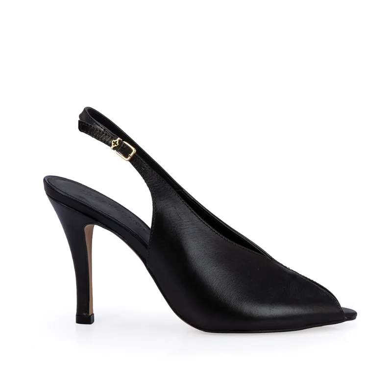 Sandália Slingback Couro Preta 35