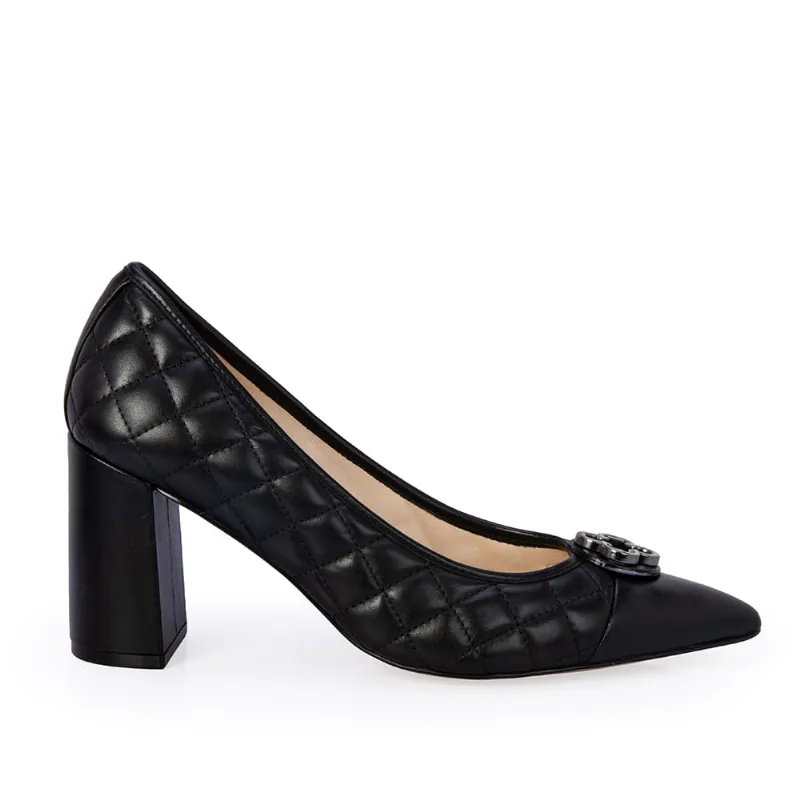 Scarpin Salto Bloco Matelassê Couro Preto 40