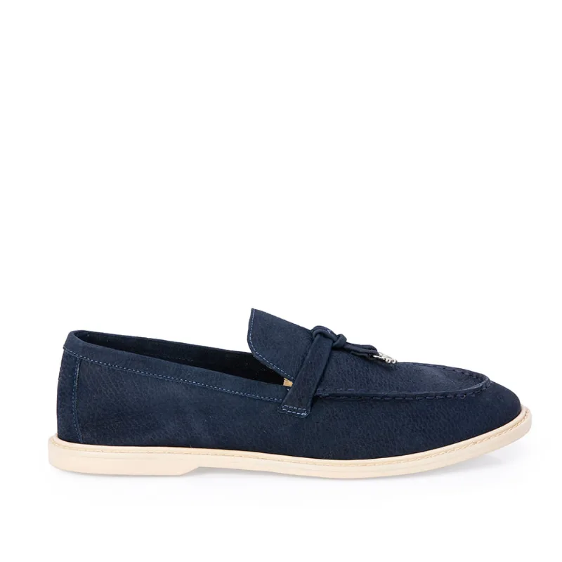 Loafer Mocassim Couro Nobuck Marinho Azzurro 34
