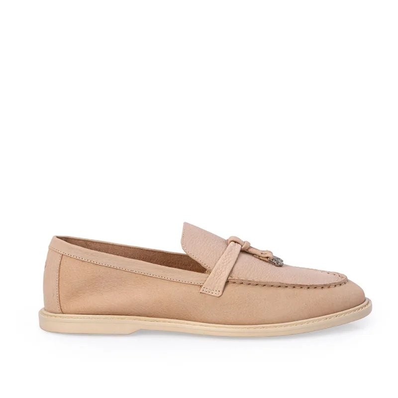 Loafer Mocassim Couro Nobuck Nude Seda 35