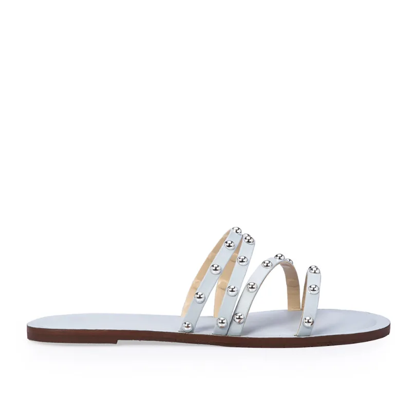 Chinelo Rasteiro Azul Turmalina De Couro Rebites 35