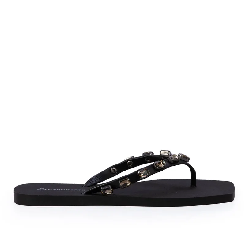 Chinelo de Dedo Pedraria Bico Quadrado Preto 35.36