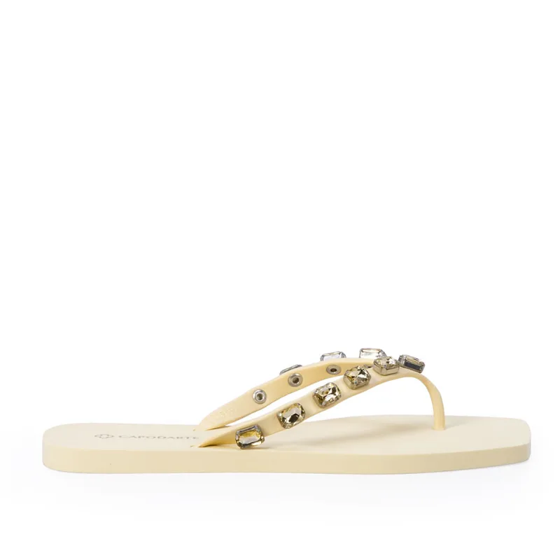 Chinelo de Dedo Pedraria Bico Quadrado Amarelo Brulle 35.36