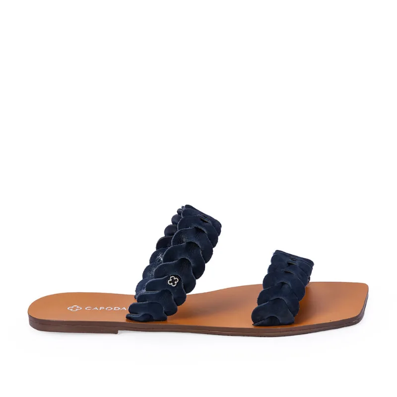 Chinelo Rasteiro de Couro Nobuck Marinho Azzurro 39
