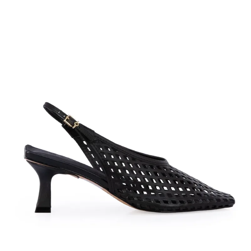 Scarpin Slingback Vazado Couro Preto 40