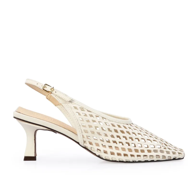 Scarpin Slingback Couro Vazado Branco Duna 36