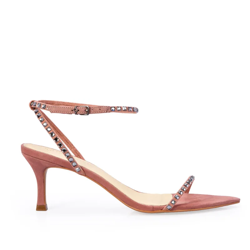 Sandália Salto Médio Couro Nobuck Rosa Malva 34