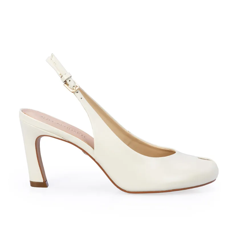 Peep Toe Slingback Couro Branco 34
