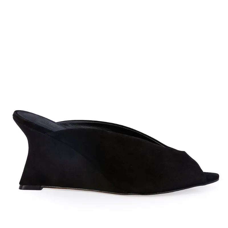 Mule Salto Alto Couro Nobuck Preta 35