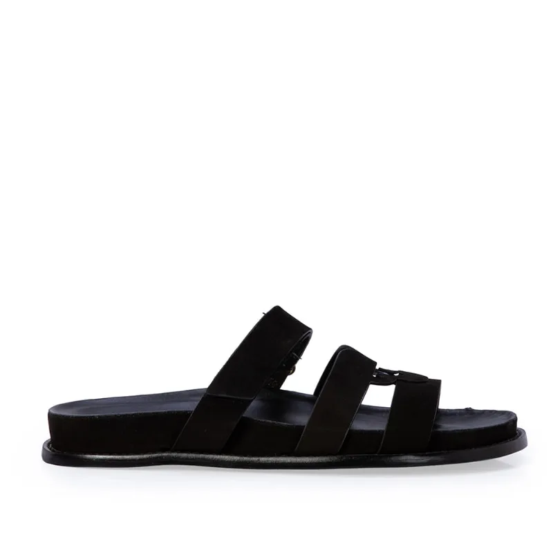 Chinelo Papete de Couro Nobuck Preto 37