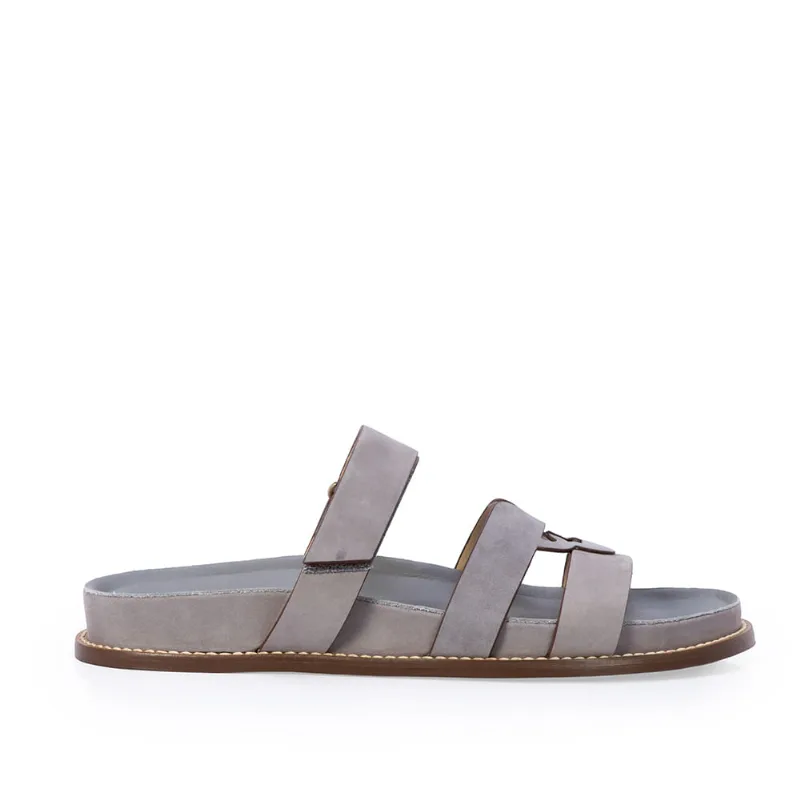 Chinelo Papete de Couro Nobuck Cinza Carbono 35