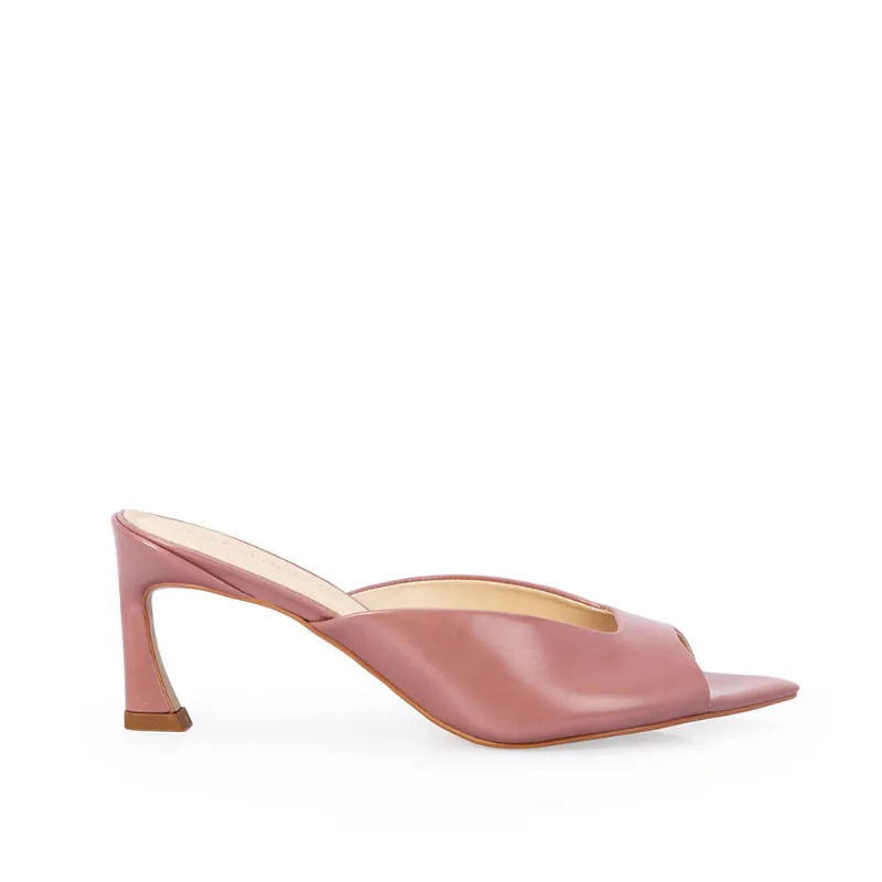 Mule Salto Médio Couro Rosa Malva 33