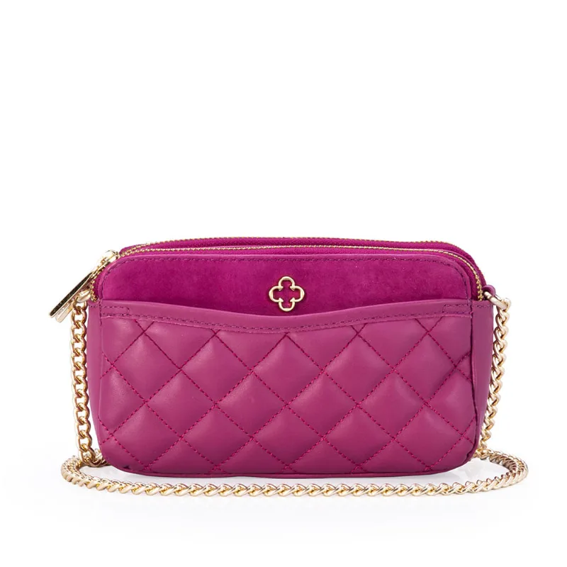 Bolsa Pequena Alça Corrente Couro Suede Rosa