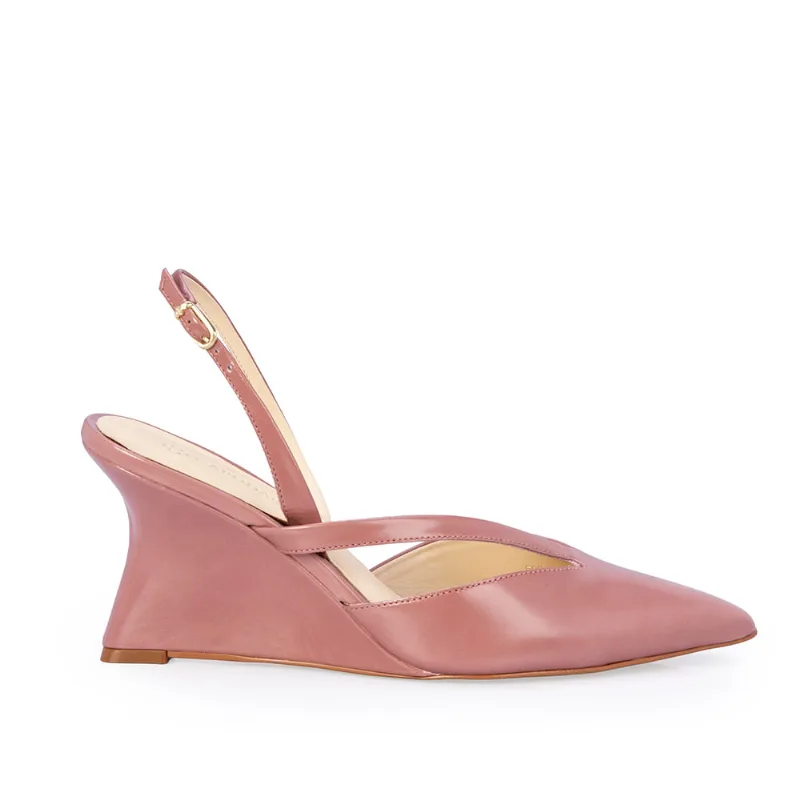 Scarpin Slingback Couro Salto Anabela Rosa 35