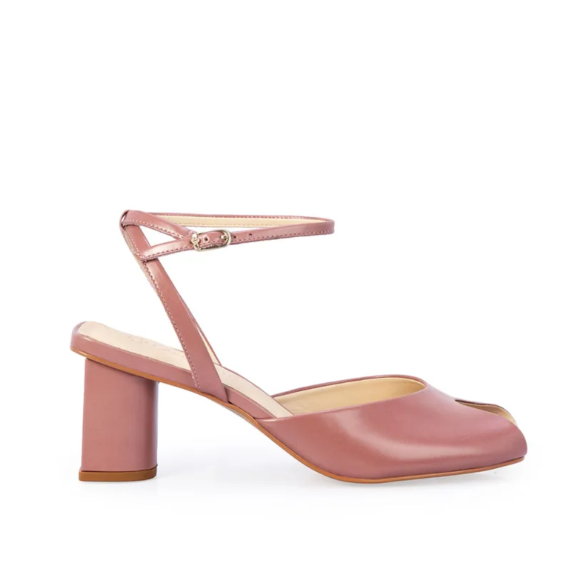 Sandália Salto Médio Couro Rosa Malva 33