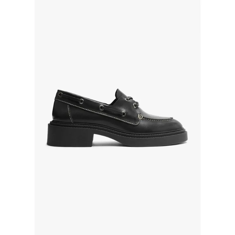 Mocassim Feminino Salto Bloco Couro - Preto 037