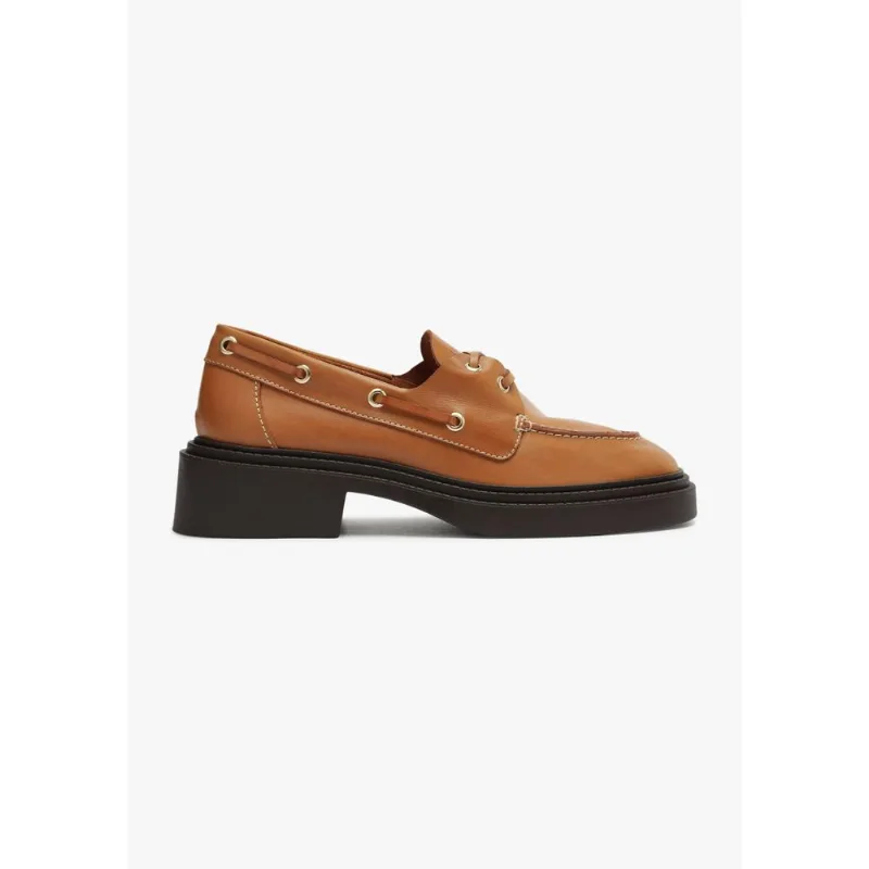 Mocassim Feminino Salto Bloco Couro - Terracota 040
