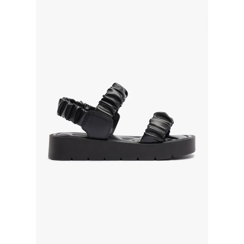 Sandália Flatform Tratorada Tiras Scrunchie - Preto 040