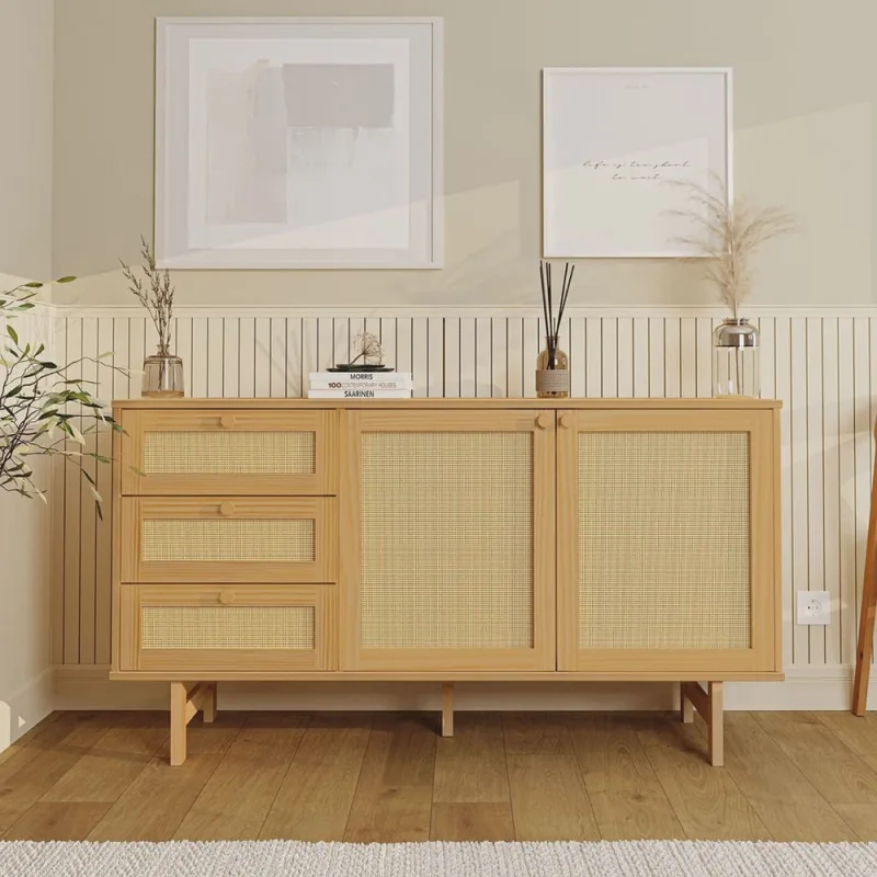 Buffet 2 Portas 3 Gavetas Rattan Magna Cabecasa Madeiramadeira Mel - Não Disponível - Móveis