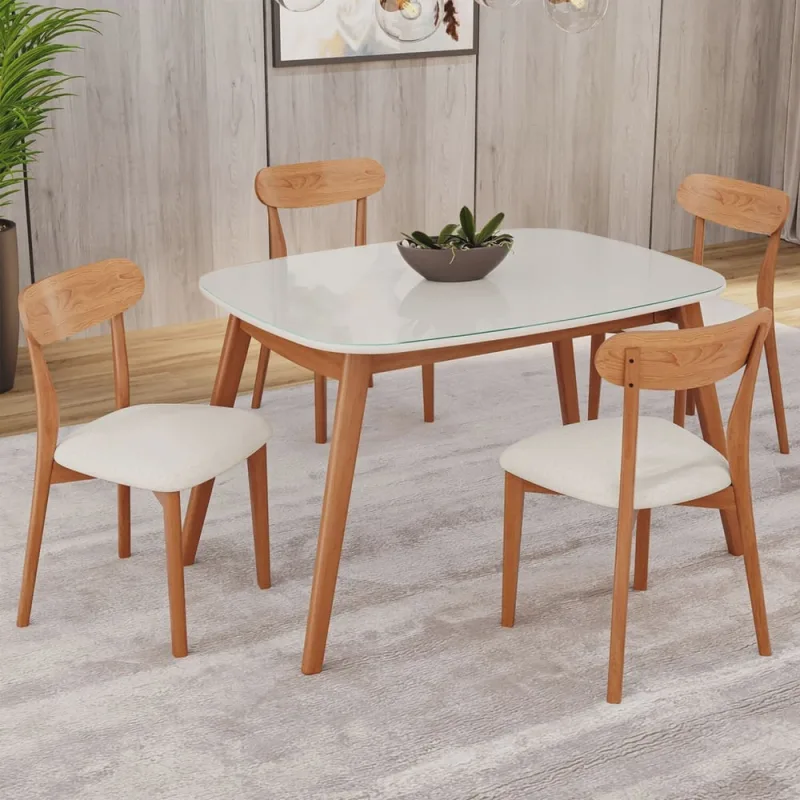 Conjunto Sala de Jantar Mesa 135x80cm Tampo em Mdf com Vidro 4 Cadeiras Ceci - Yescasa - Móveis