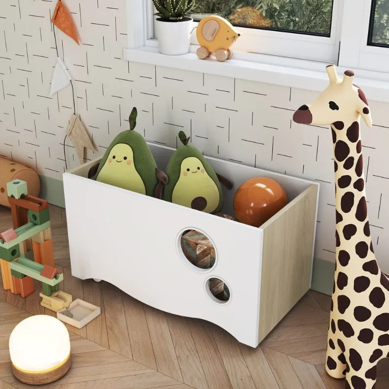 Caixa De Brinquedos Com Rodízios Linha Encanto Cor Carvalho Araguaia Branco Carvalho Araguaia/branco