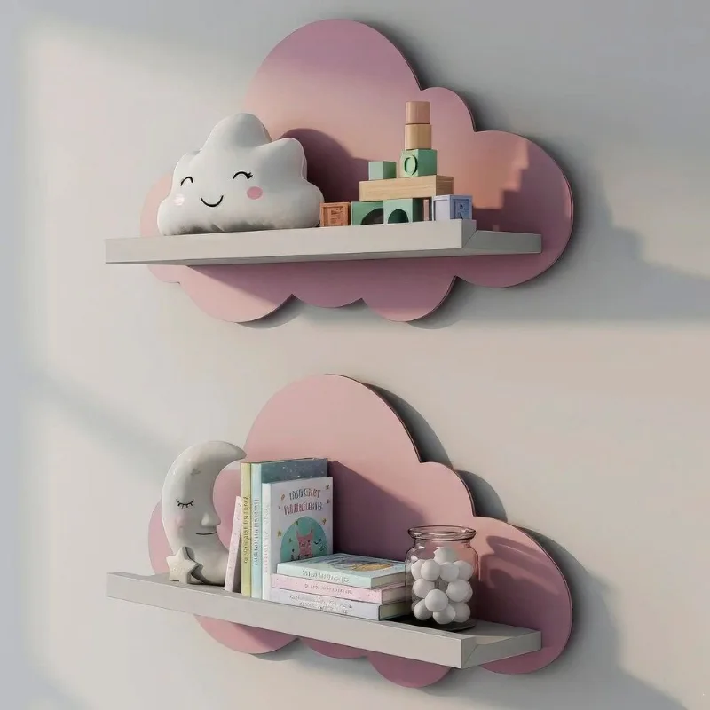 Kit 2 Prateleiras para Quarto Infantil Nuvem branco / rosa