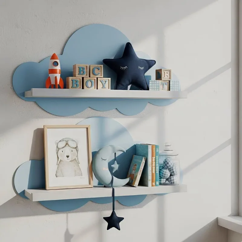 Kit 2 Prateleiras para Quarto Infantil Nuvem Azul/Branco Branco / Azul