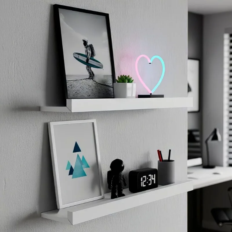 Kit 2 Prateleiras para Quarto 60cm x 12cm Quadro Branco