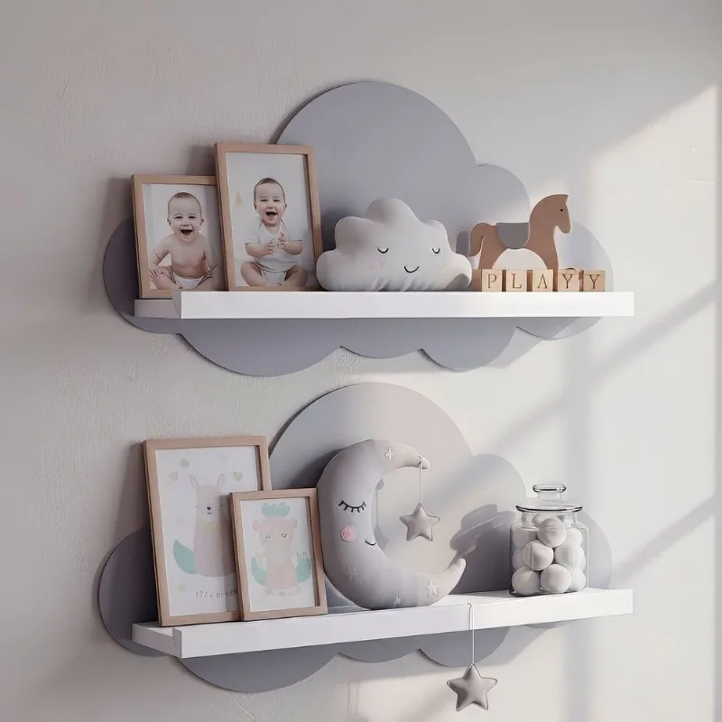 Kit 2 Prateleiras para Quarto Infantil Nuvem Branco / Cinza
