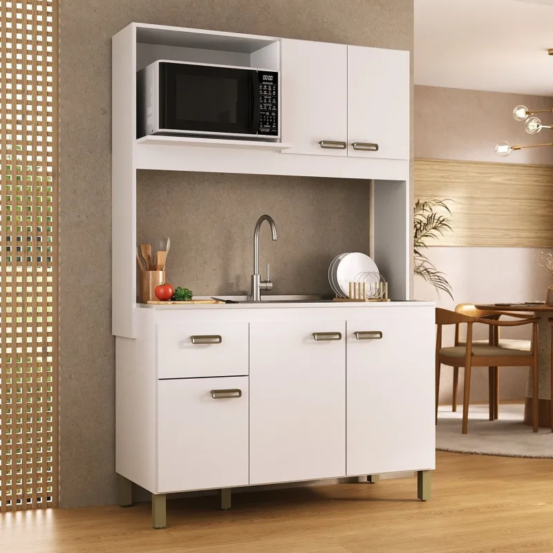 Cozinha Compacta 120cm 100% Mdf 5 Portas E 1 Gaveta Branco - Não Informado - Móveis