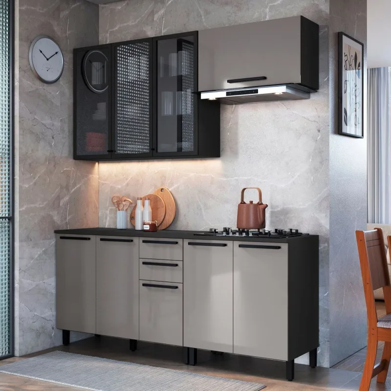 Cozinha Diamante 4 Pecas Alto Com Paneleiro Cinza/titânio - Não Informado - Móveis