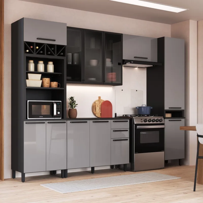 Cozinha 5 Peças Alto Com Vidro Diamante Cinza/titânio - Não Informado - Móveis