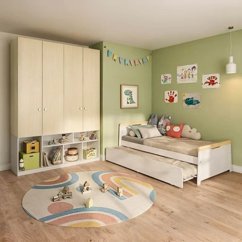 Quarto Completo com Guardar-Roupa Curió e Bicama Petit Casatema Branco/Mel Branco/Mel