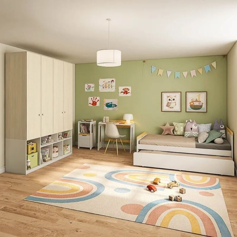 Quarto Completo Infantil Guarda-Roupa Curió, Bicama, Mesa, Estante e Petit Casatema MadeiraOriginal Branco/Mel