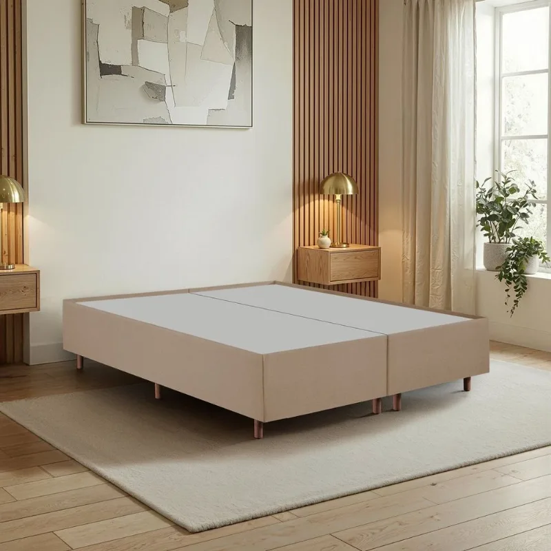 Cama Box Queen Em Madeira Eucalipto Base Resistente E Durável Santorini Espresso Móveis Bege Dourado