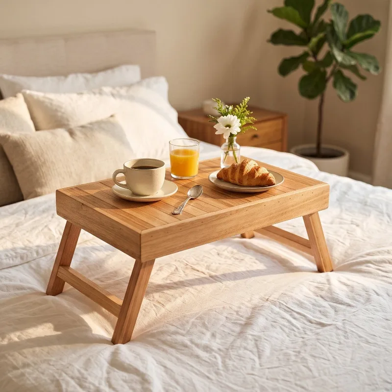 Mesa De Café Da Manhã Dobrável Madeira Maciça Bandeja Para Cama RBM Natural