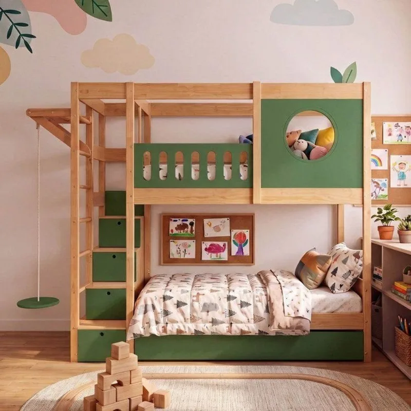 Treliche Active Play Com Balanço Infantil Climb Casatema Madeira Originals Verde/Madeira Natural Verde/Madeira Natural