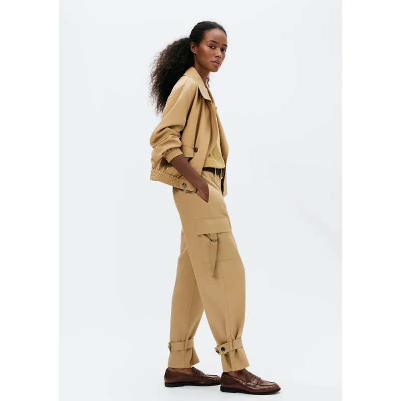 Calça Feminina Reta Cargo Cintura Média - Caqui 038
