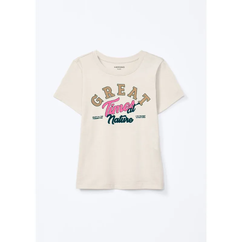Blusa Infantil Menina Manga Curta Com Estampa - Bege 012