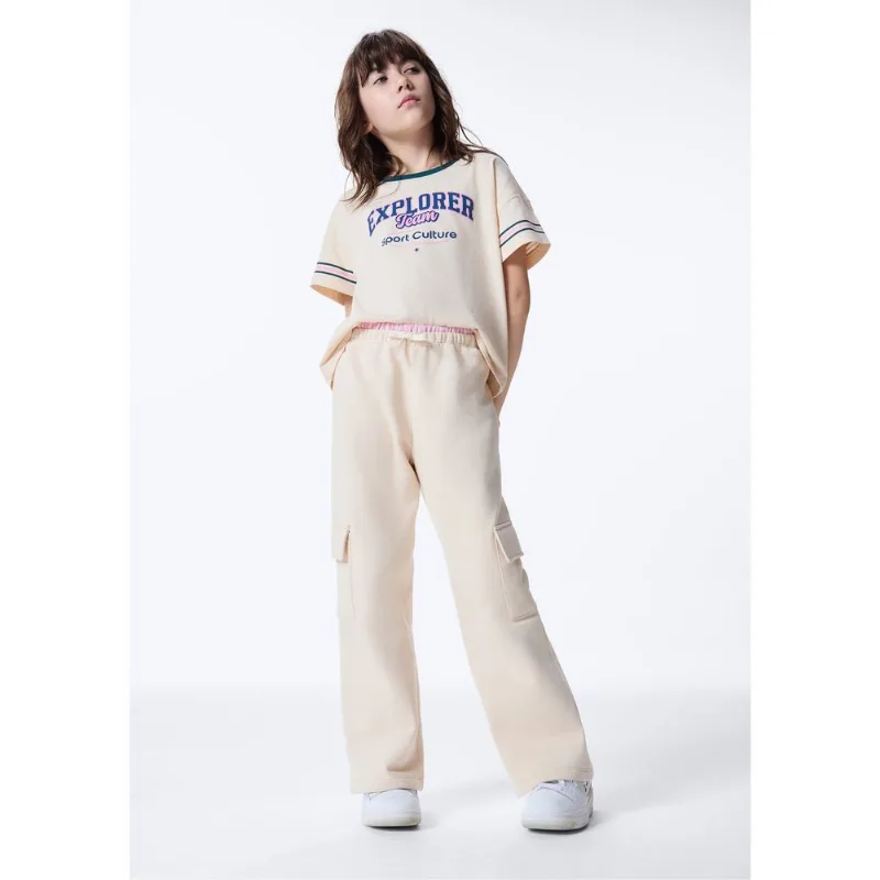 Calça Infantil Menina Wide Leg Cós Duplo - Nude 008