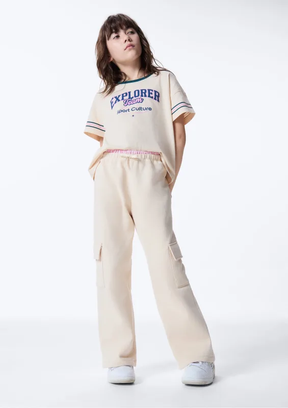 Calça Infantil Menina Wide Leg Cós Duplo - Nude - Hering Kids - Calças