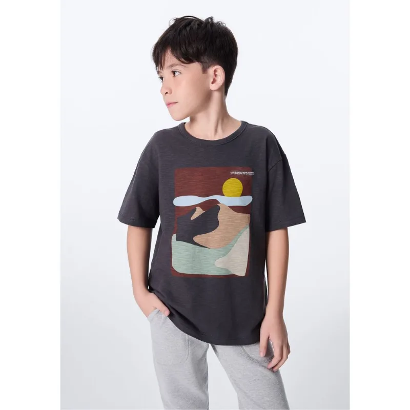 Camiseta Oversized Infantil Menino Com Estampa - Cinza 008