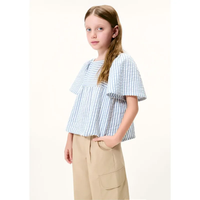 Blusa Infantil Menina Anarruga Fio Tinto Godê - Azul 010